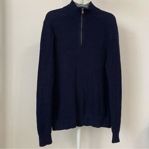 Express Sweater Men's Size M Navy Long‎ Sleeve 1/4 Zip Pullover 100% Cotton Knit